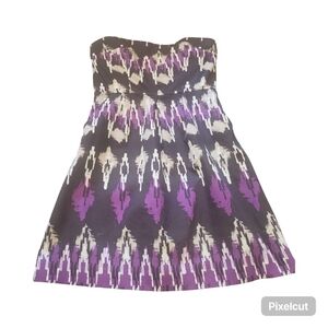 Banana Republic Strapless Ikat Print Dress in Purple, Black, Cream